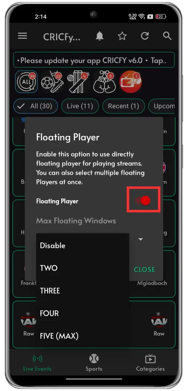 CricFy TV APK V6.0 Download (Updated 2026) | Free Live TV Floating Players