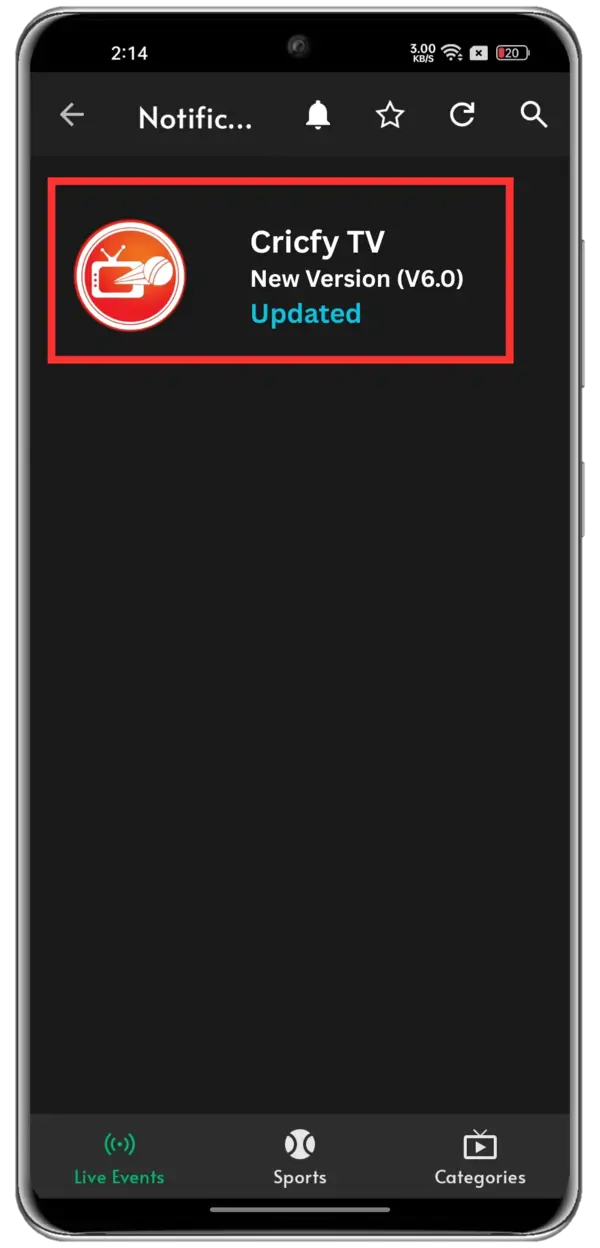 CricFy TV APK V6.0 Download (Updated 2026) | Free Live TV In App Notifications